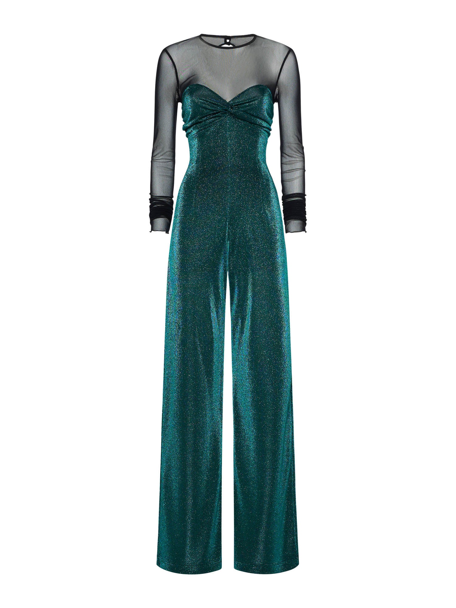 Lurex jersey jumpsuit with tulle insert