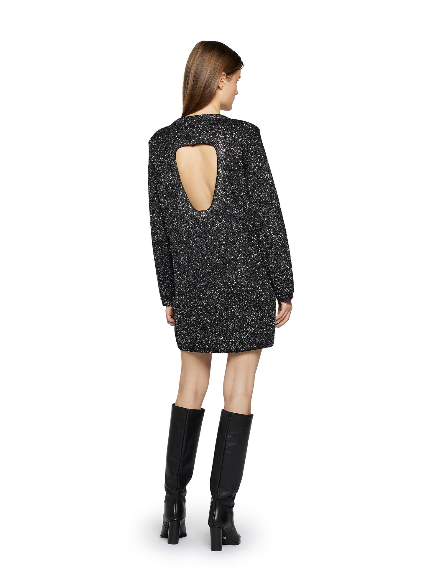 Sequin dress with over opening in the back