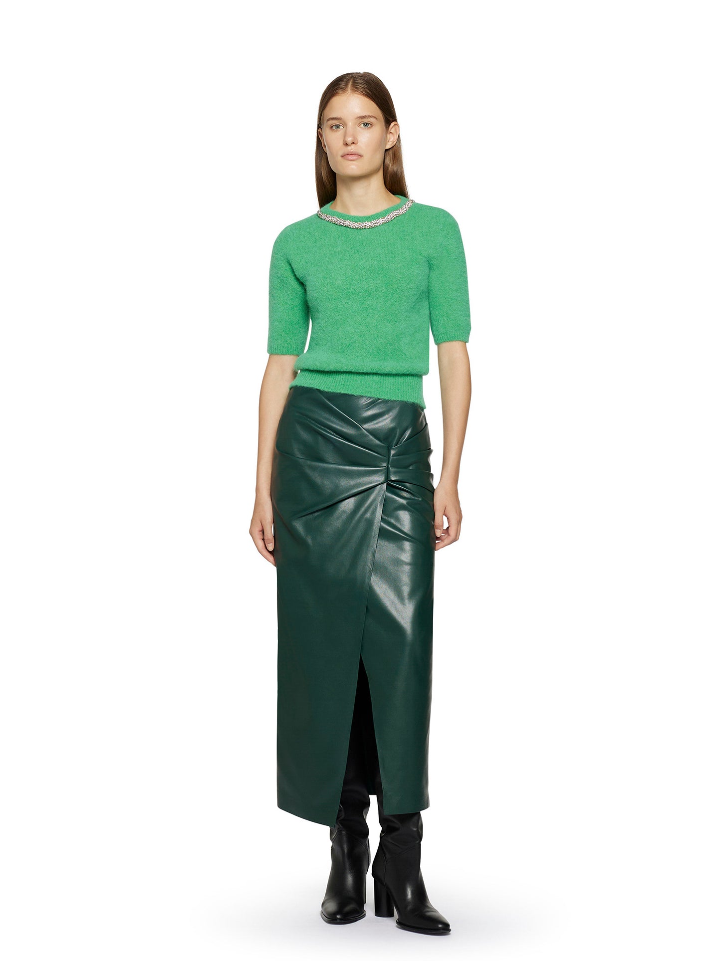 Vegan leather skirt with waist knot