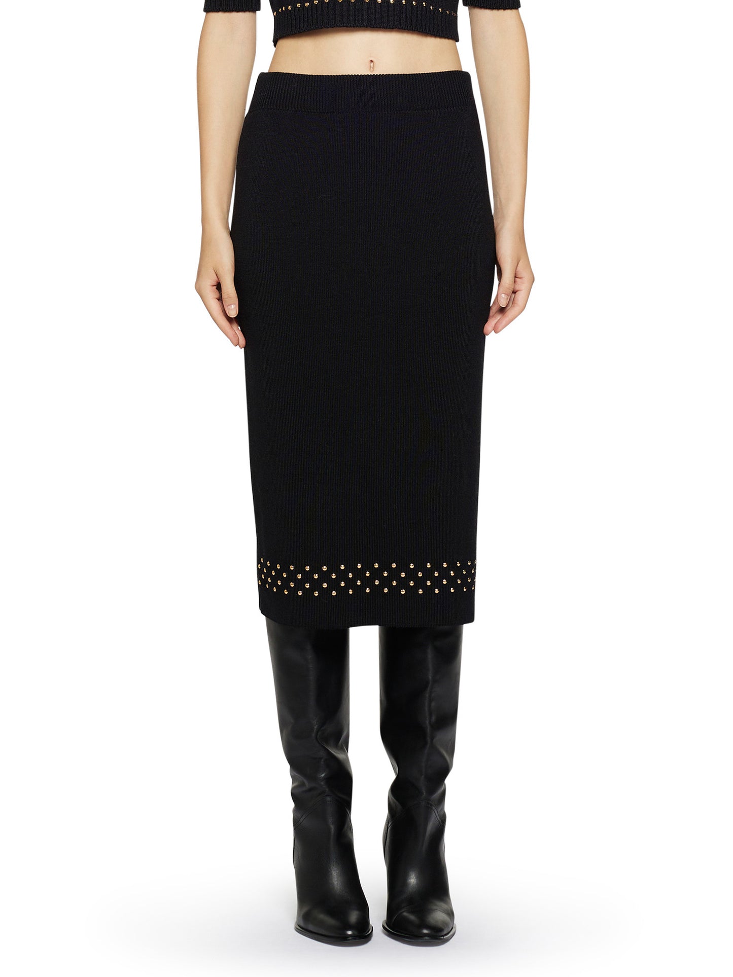 Wool-blend midi skirt with studs applied to the bottom