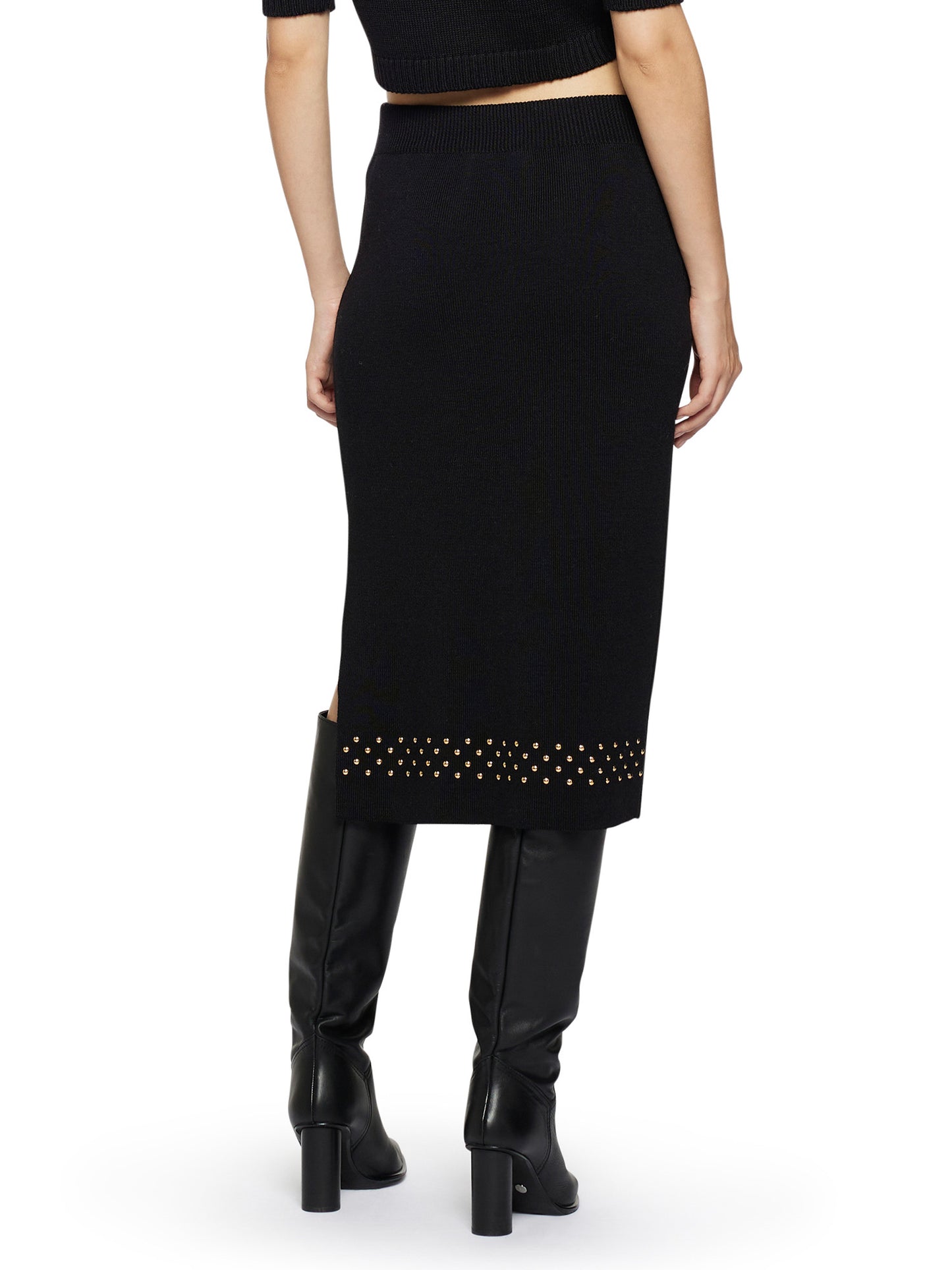 Wool-blend midi skirt with studs applied to the bottom