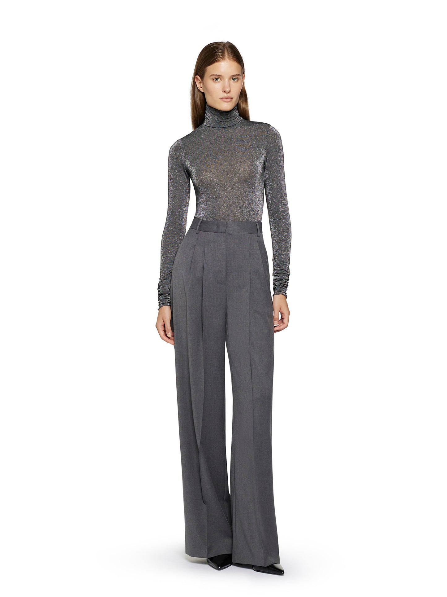 Long-sleeved turtleneck in lurex tulle