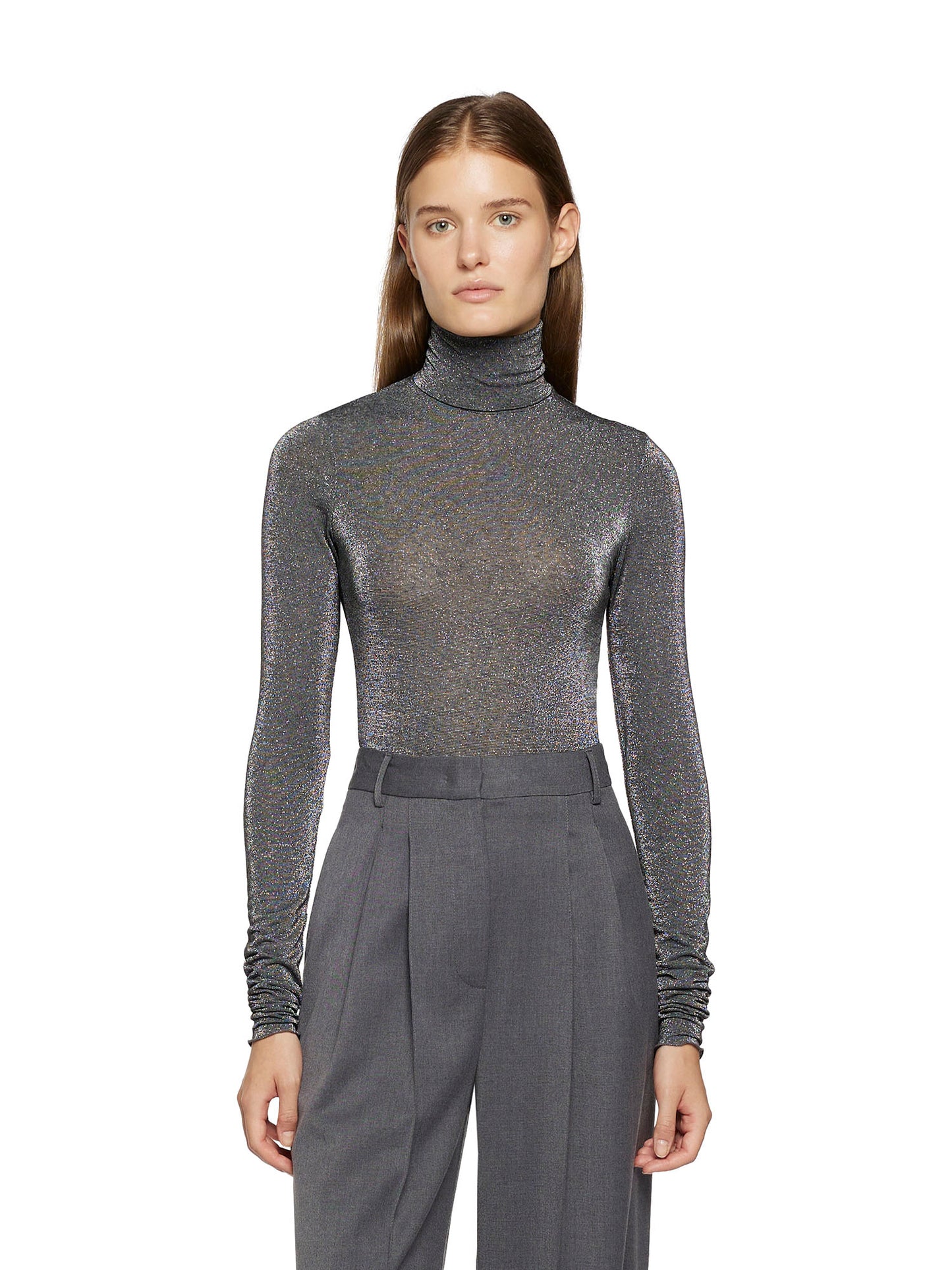 Long-sleeved turtleneck in lurex tulle