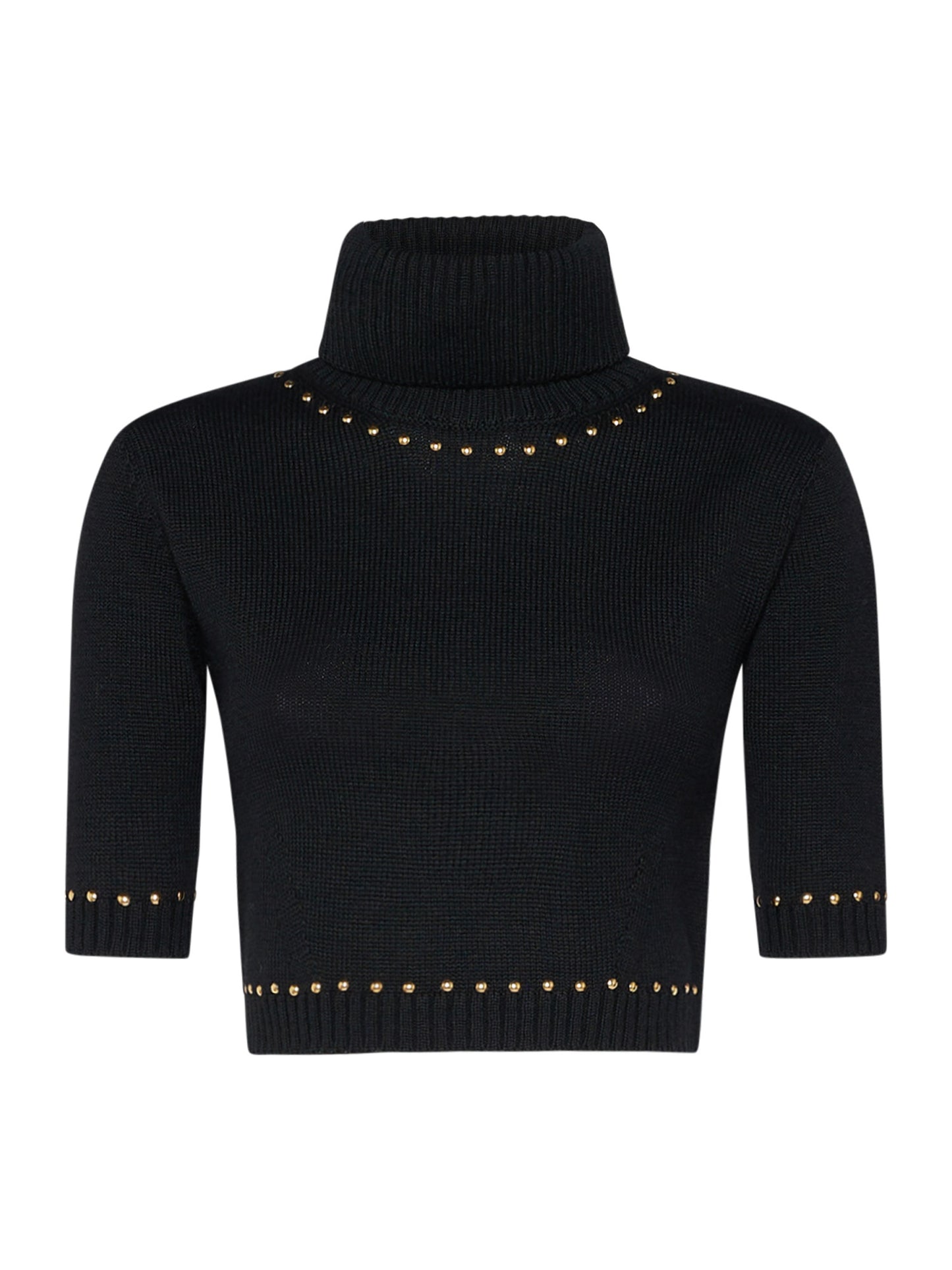 Cropped turtleneck in wool blend with studded application