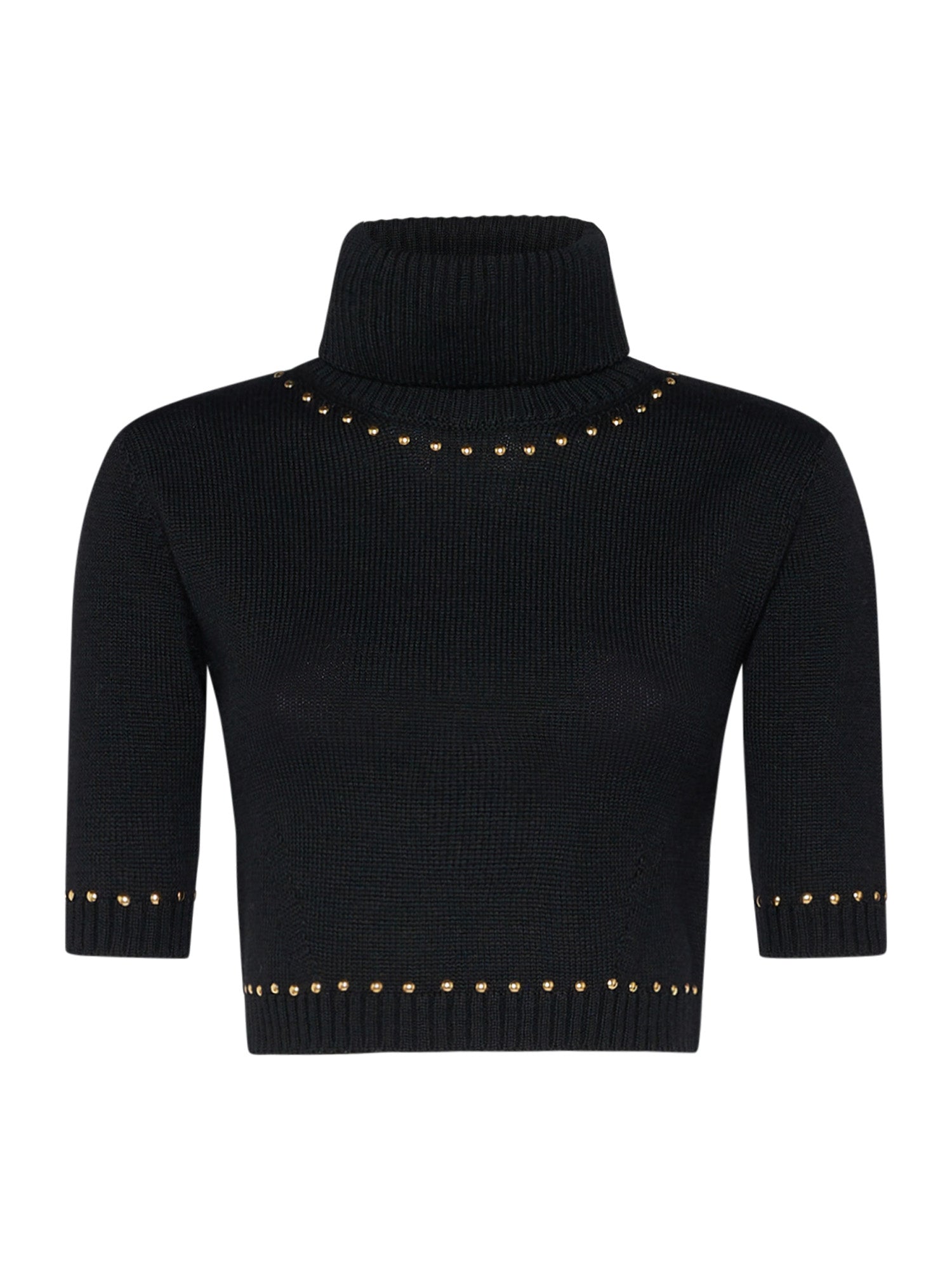 Cropped turtleneck in wool blend with studded application