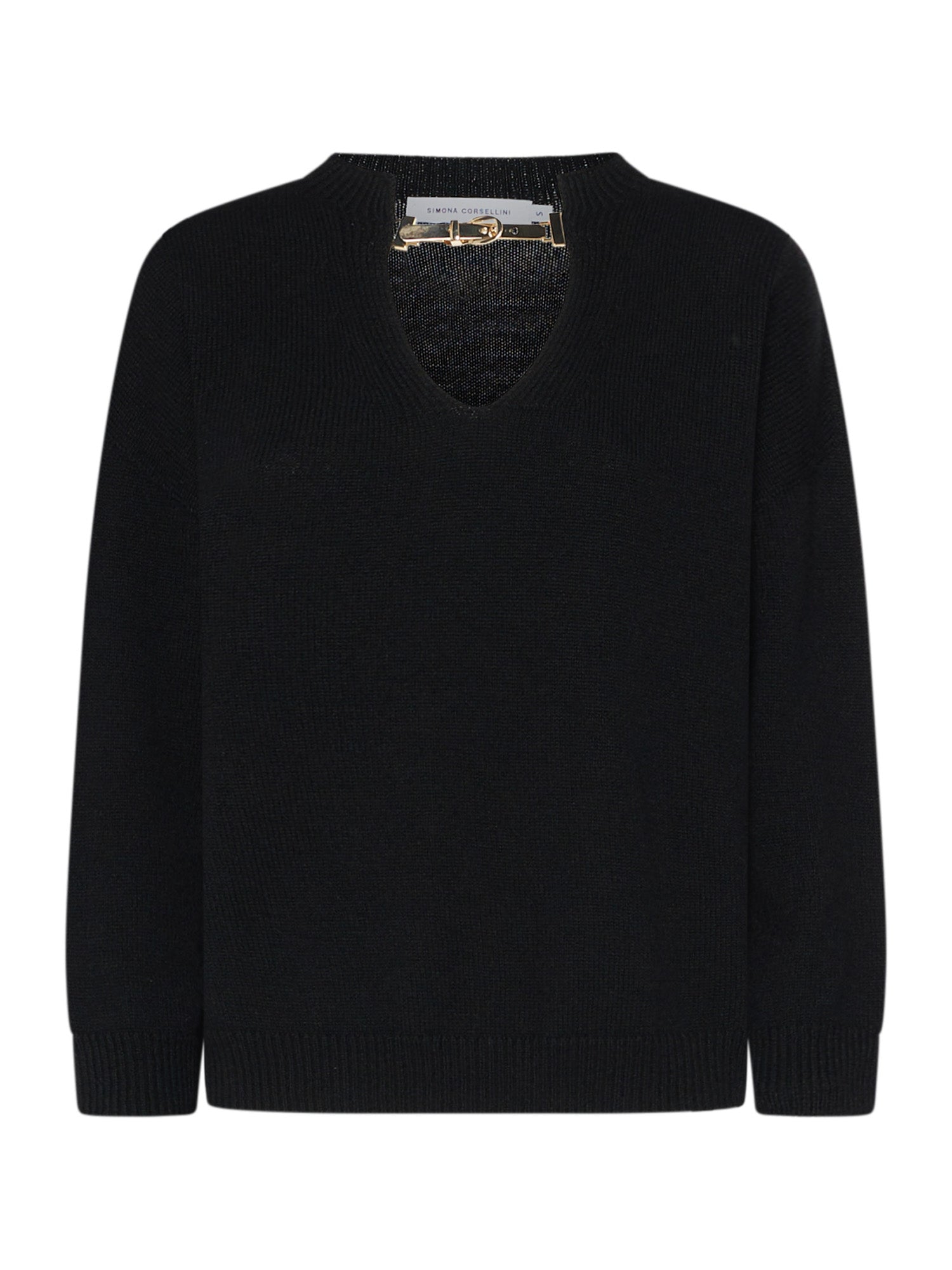 V-neck sweater with metal buckle detail