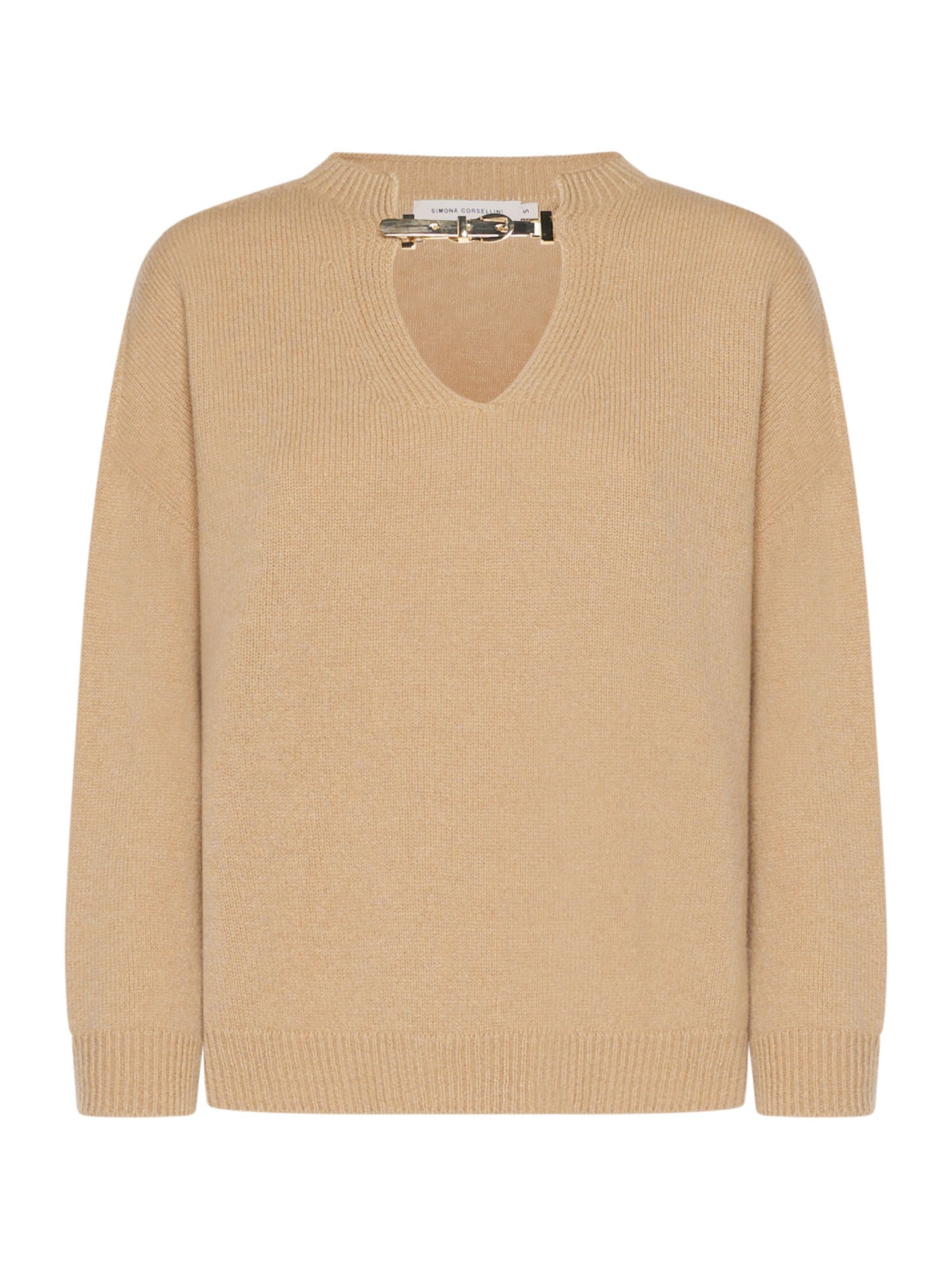 V-neck sweater with metal buckle detail