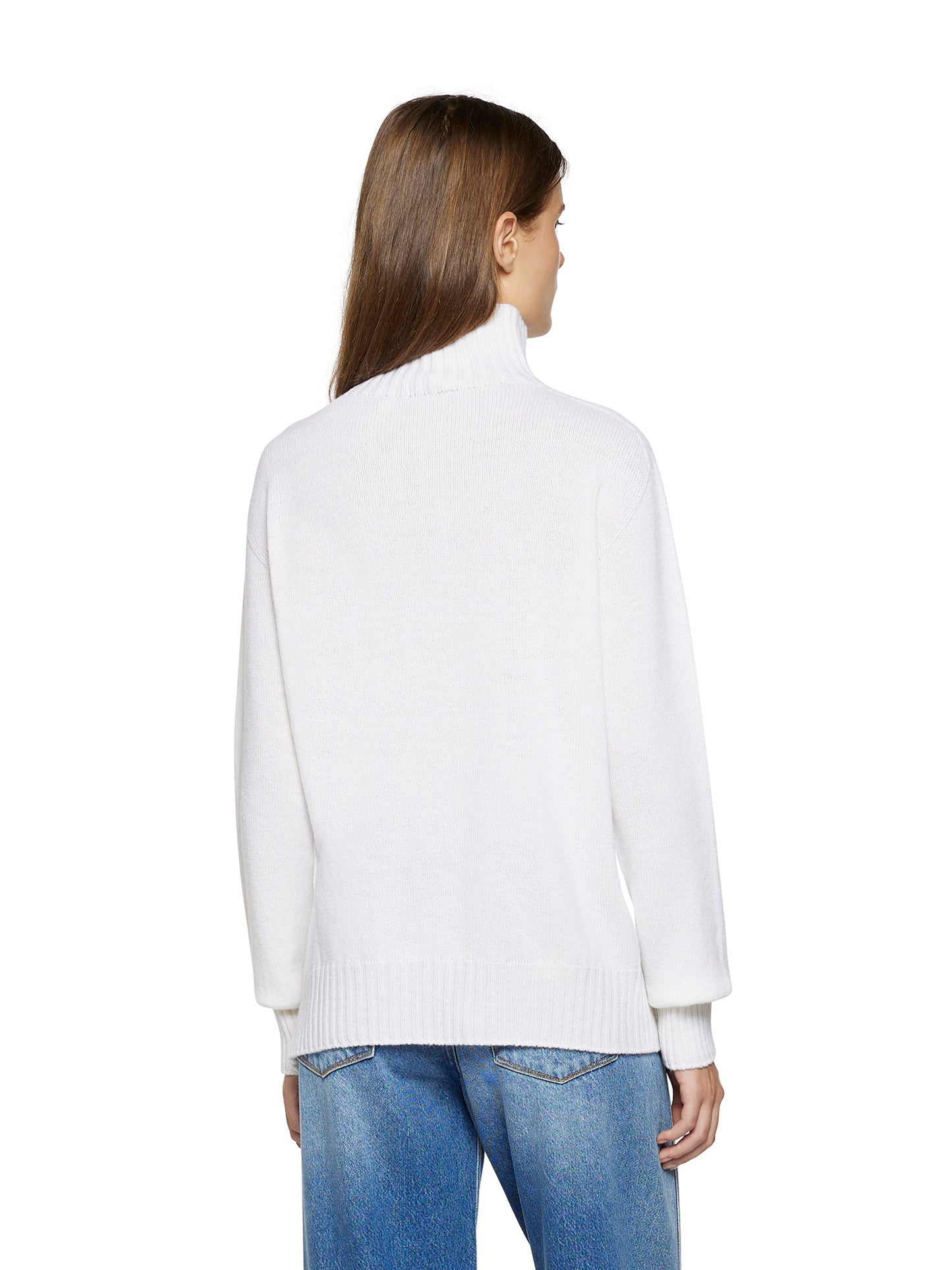 Sweater with open high neck and slanted front slit