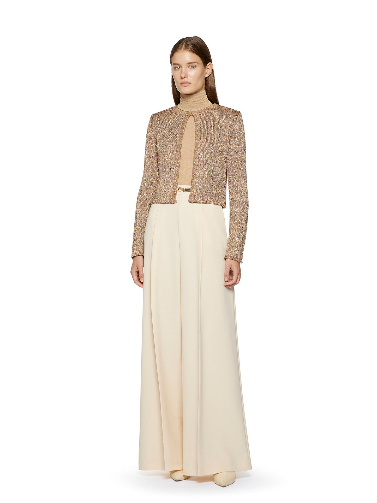 Wide trousers with gold-plated metal buckle