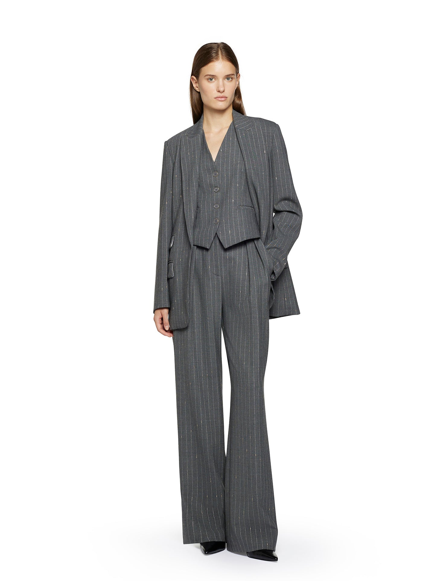 Wide trousers with double pinces in luxury pinstripes