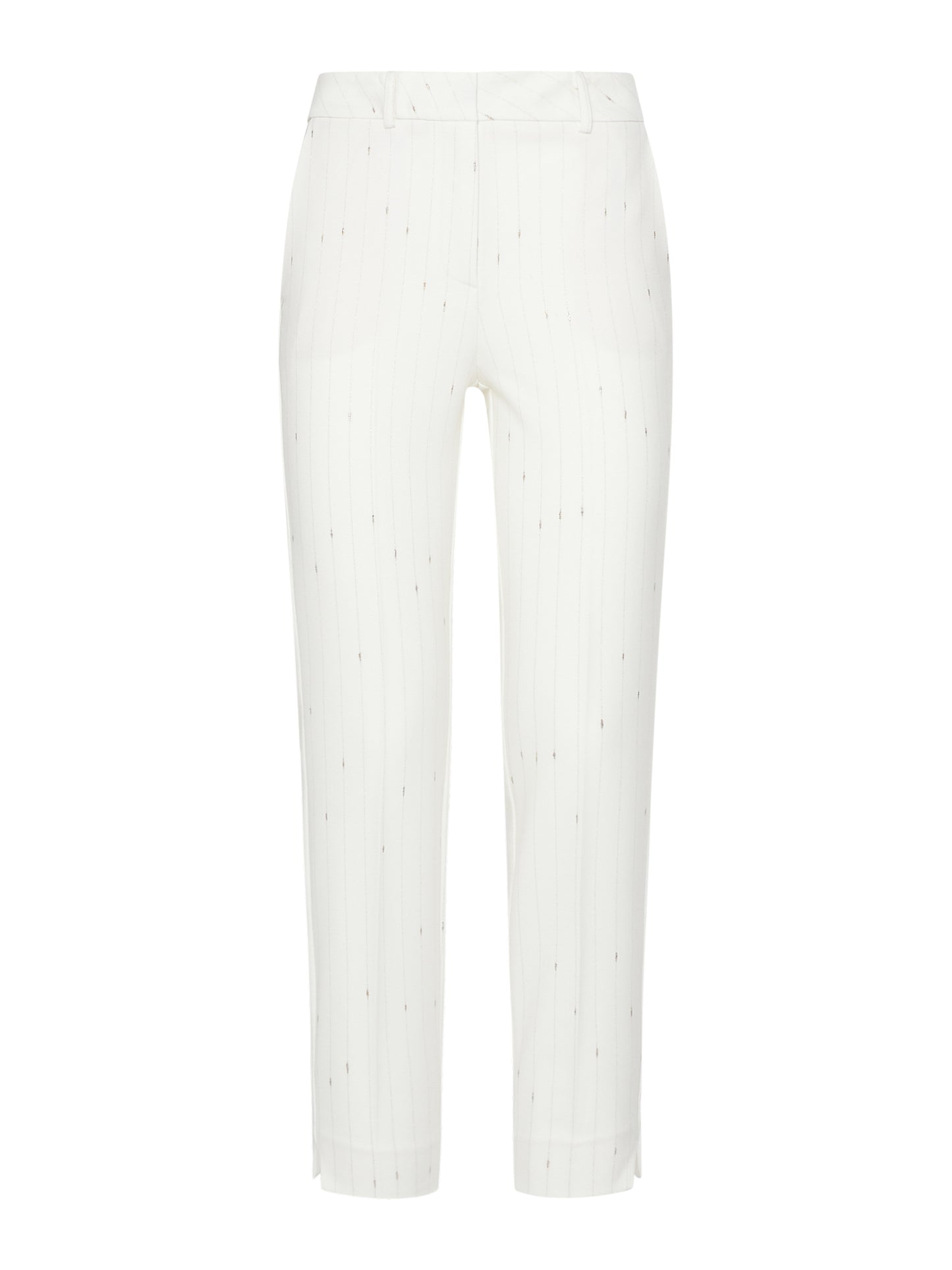 Cigarette trousers with bottom slits in luxury pinstripe