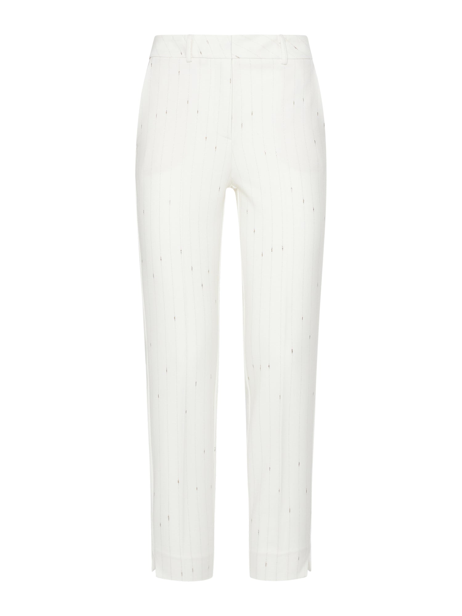 Cigarette trousers with bottom slits in luxury pinstripe