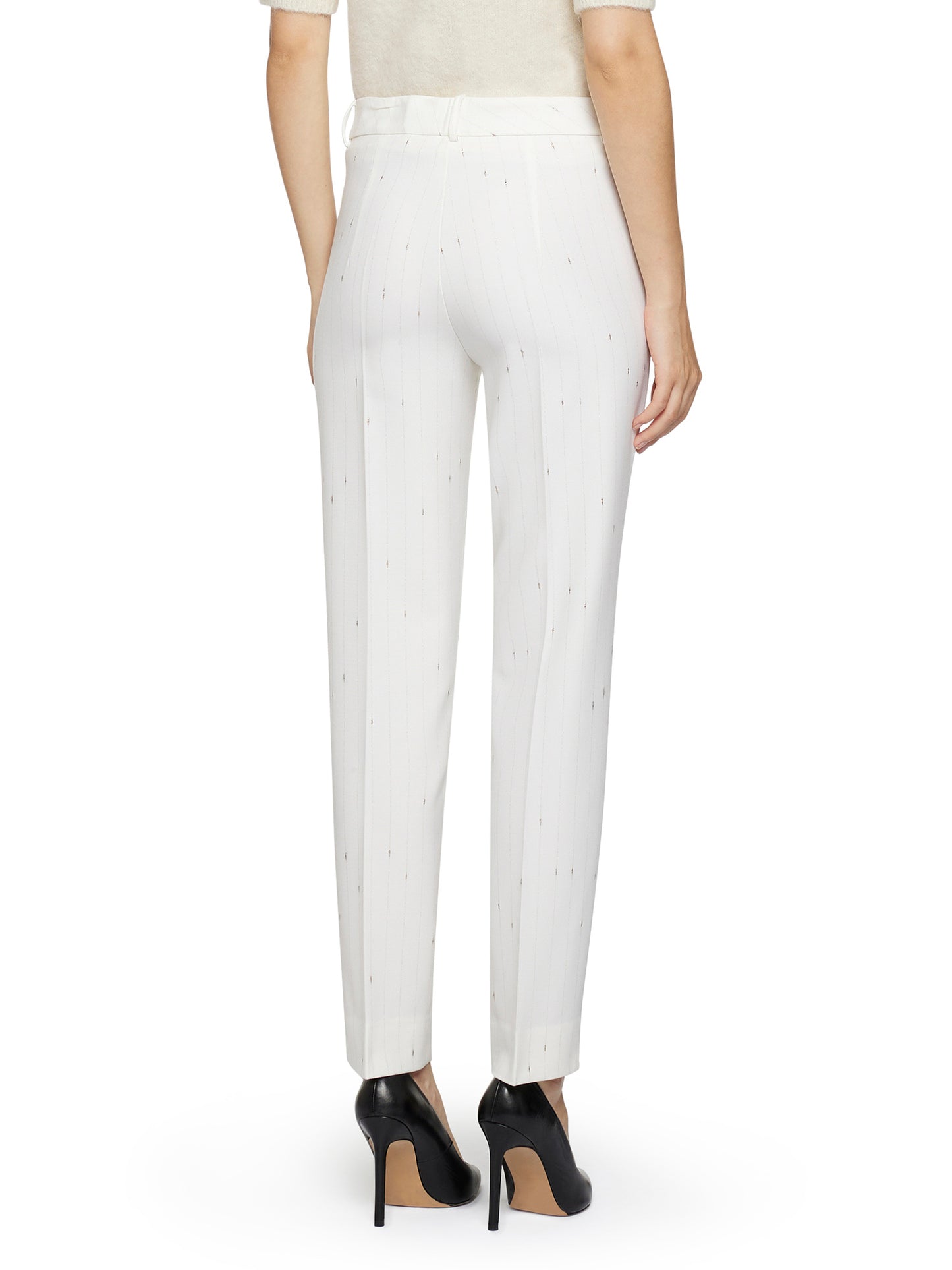 Cigarette trousers with bottom slits in luxury pinstripe