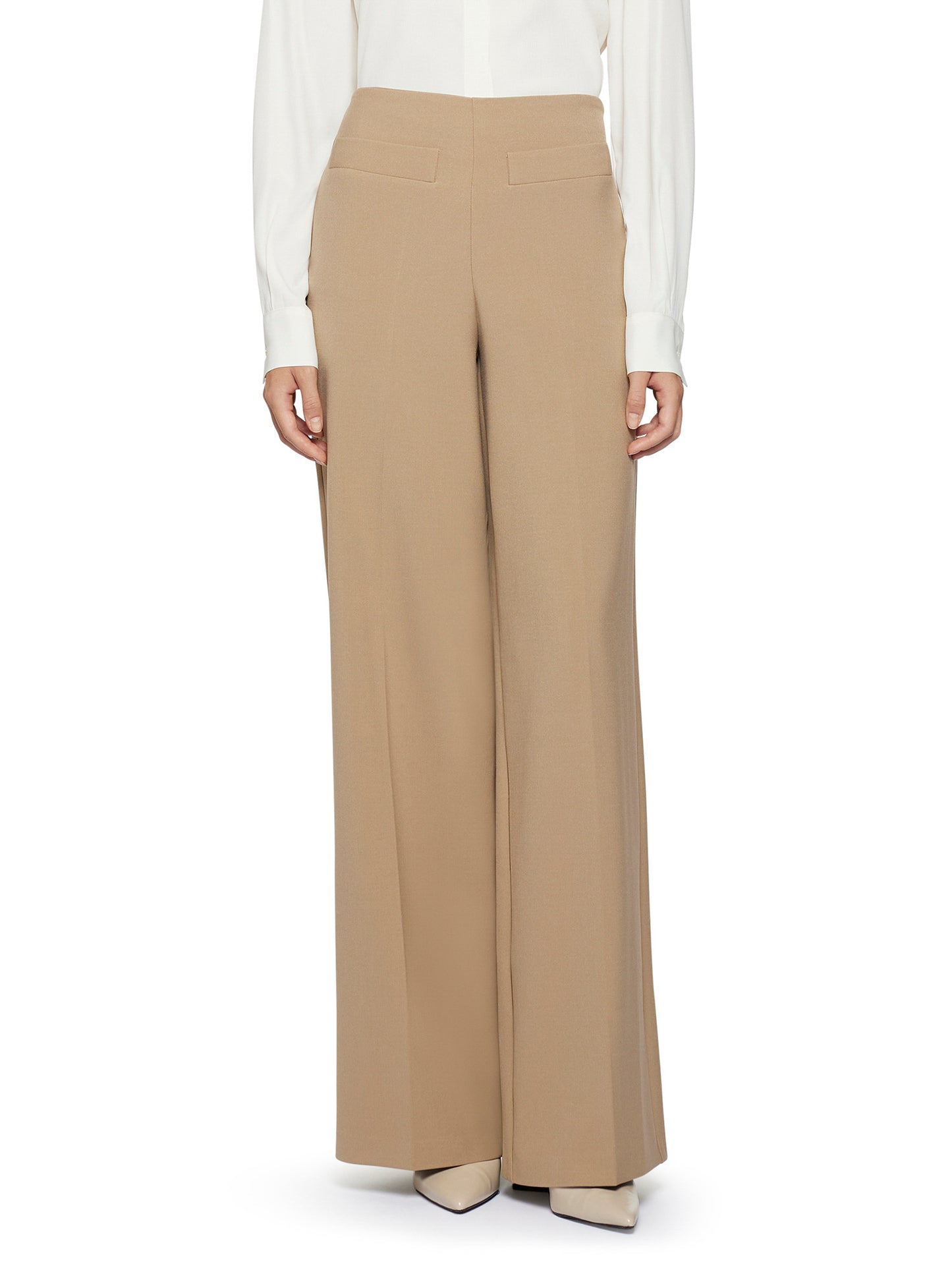 Wide-leg trousers with threads in poly cotton viscose elastane