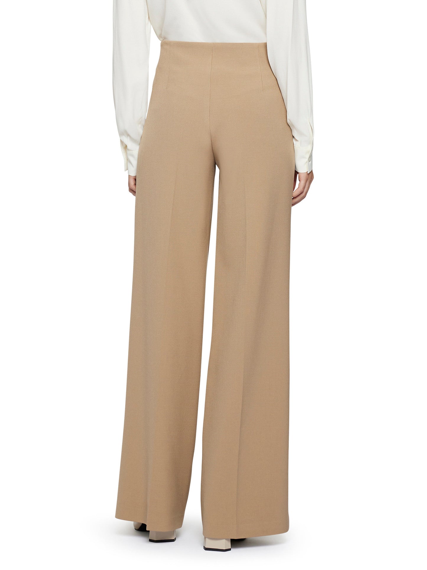 Wide-leg trousers with threads in poly cotton viscose elastane