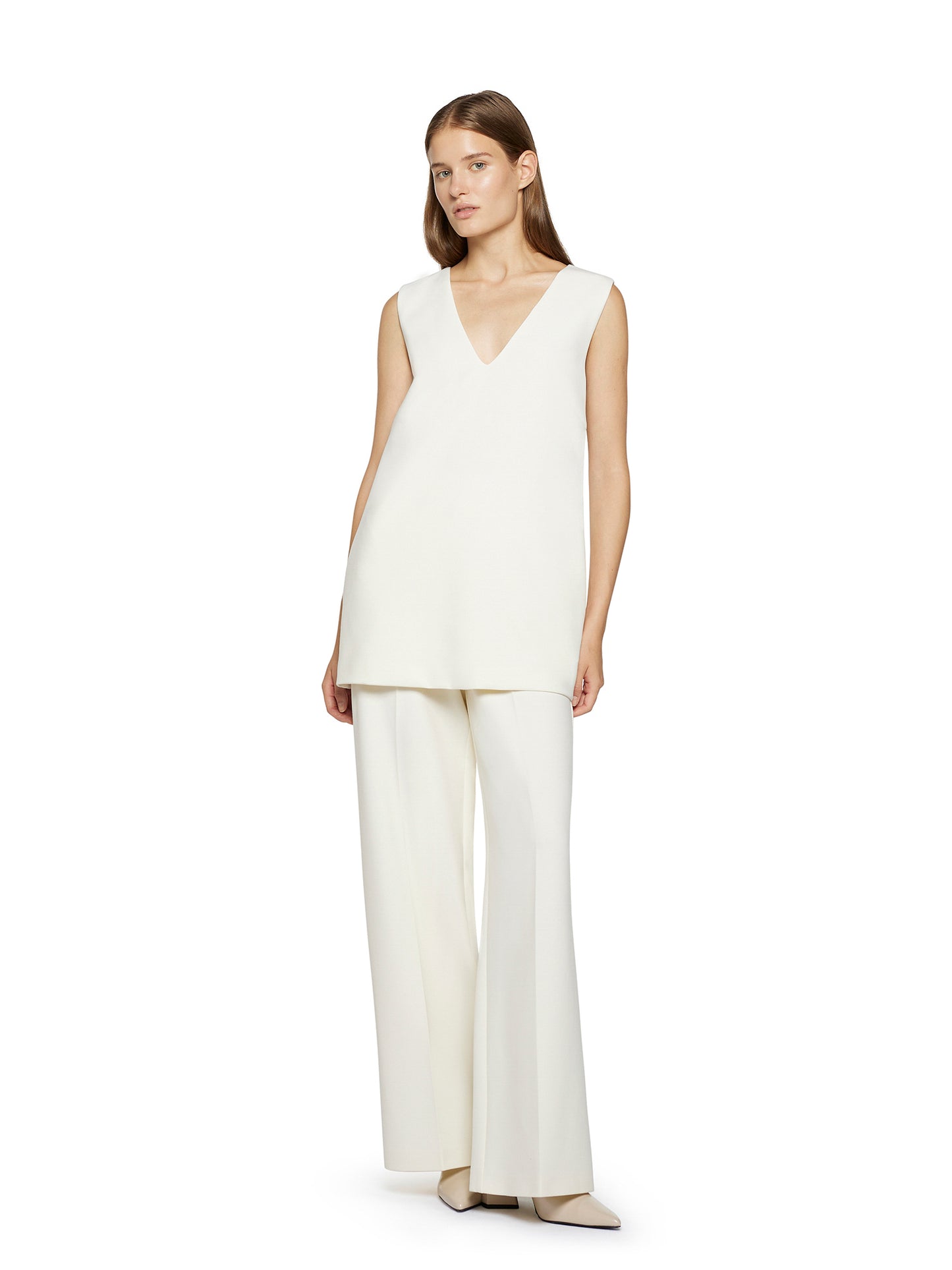 Wide-leg trousers with threads in poly cotton viscose elastane