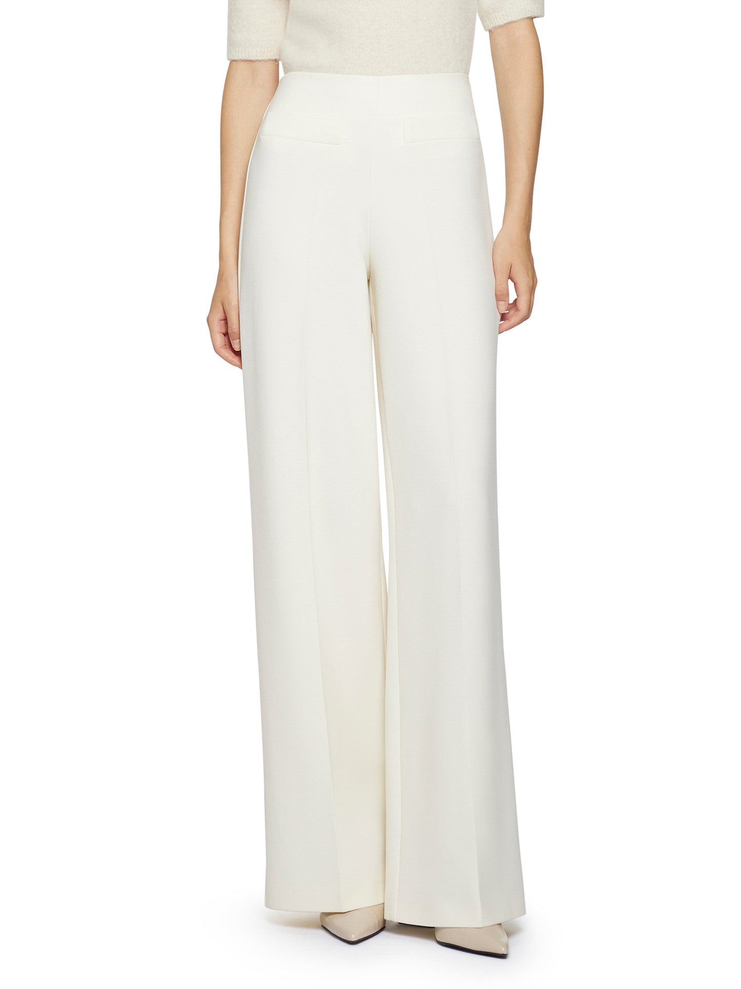 Wide-leg trousers with threads in poly cotton viscose elastane