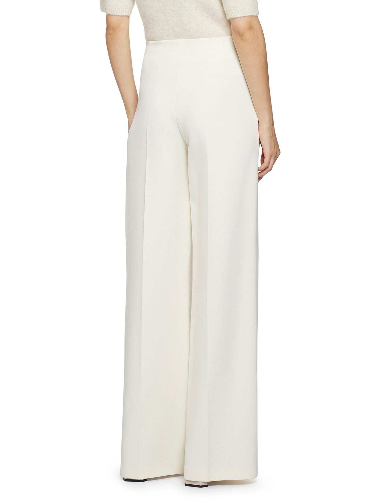 Wide-leg trousers with threads in poly cotton viscose elastane