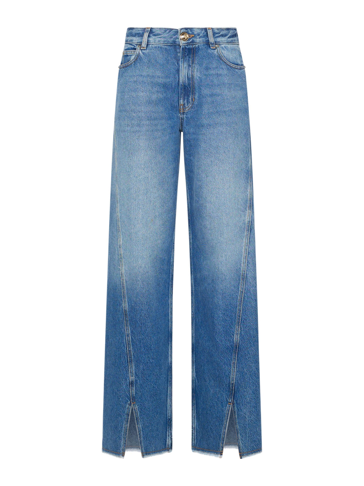 Wide denim with bottom slits