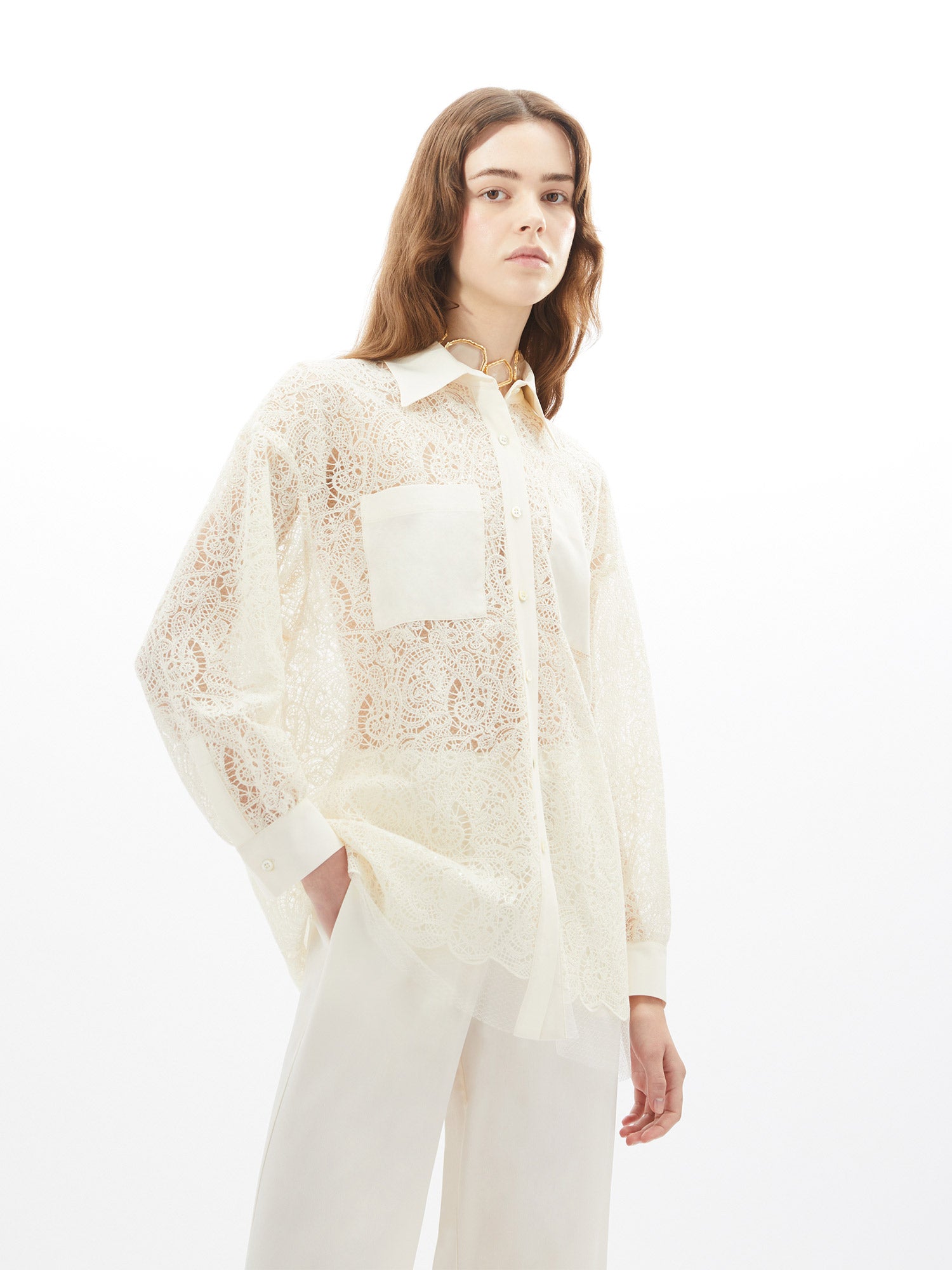 Oversized shirt in embroidered lace