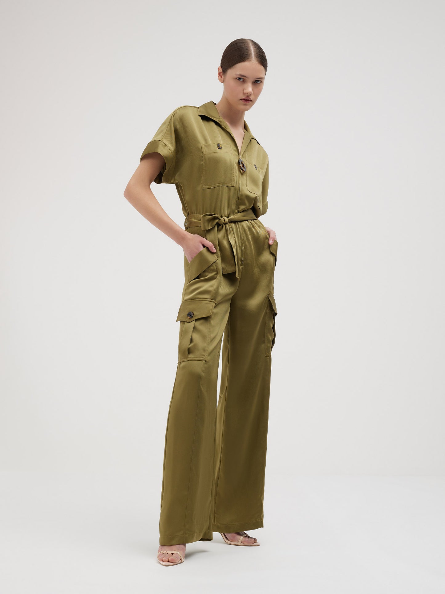 Jumpsuit in fluid cavalry fabric