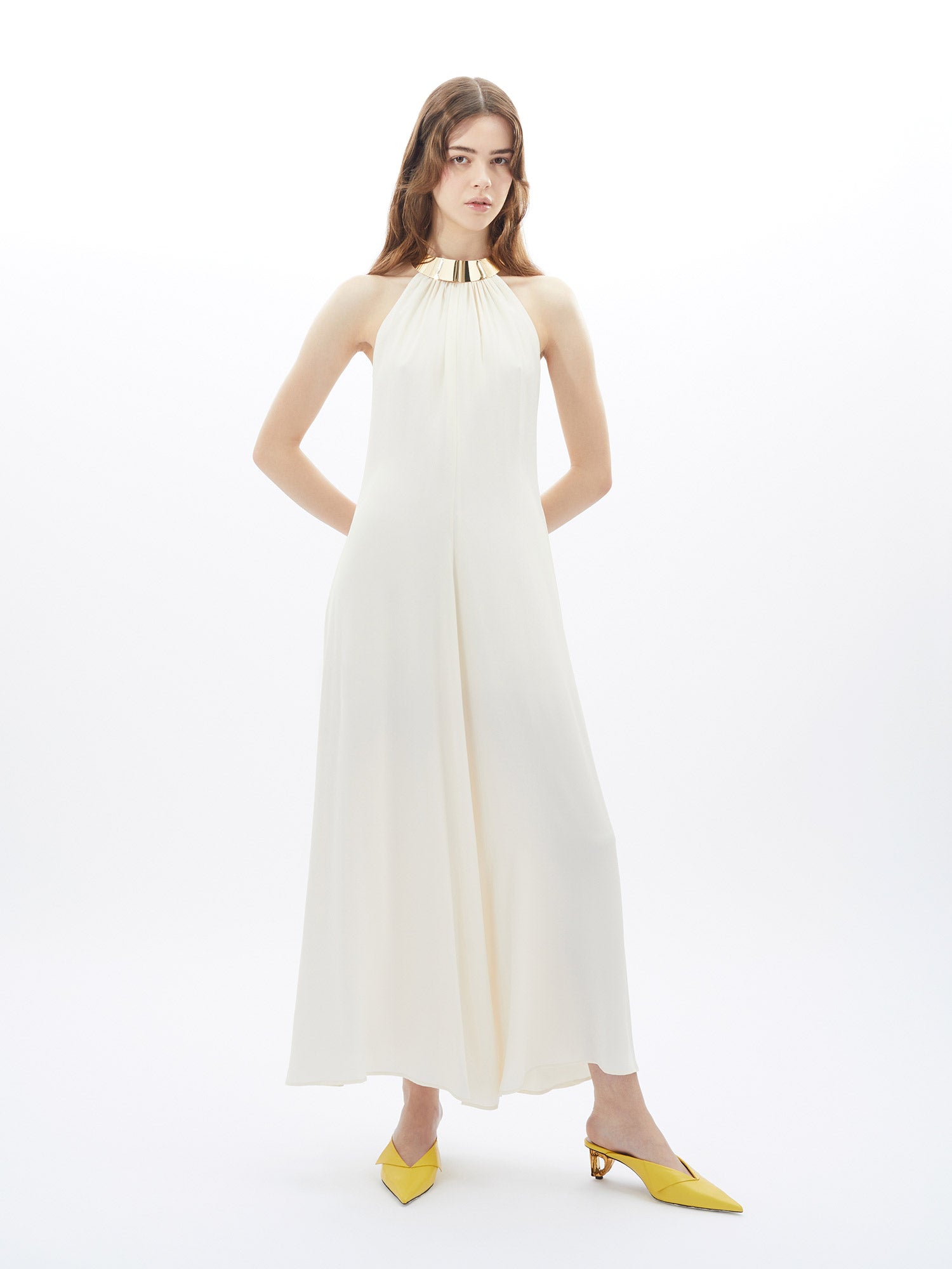 Long dress in silk acetate