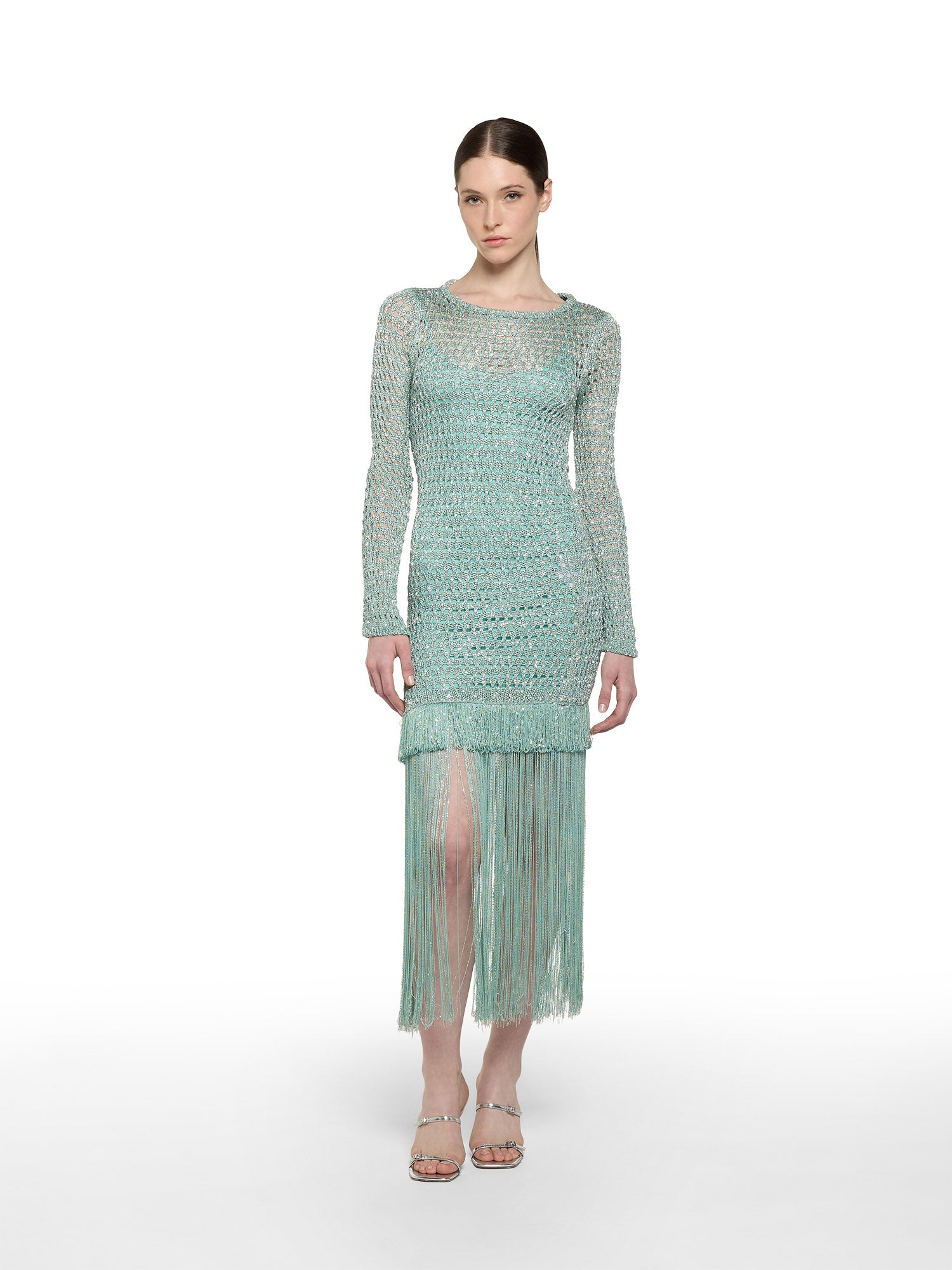 Long dress in sequin mesh with long sleeves