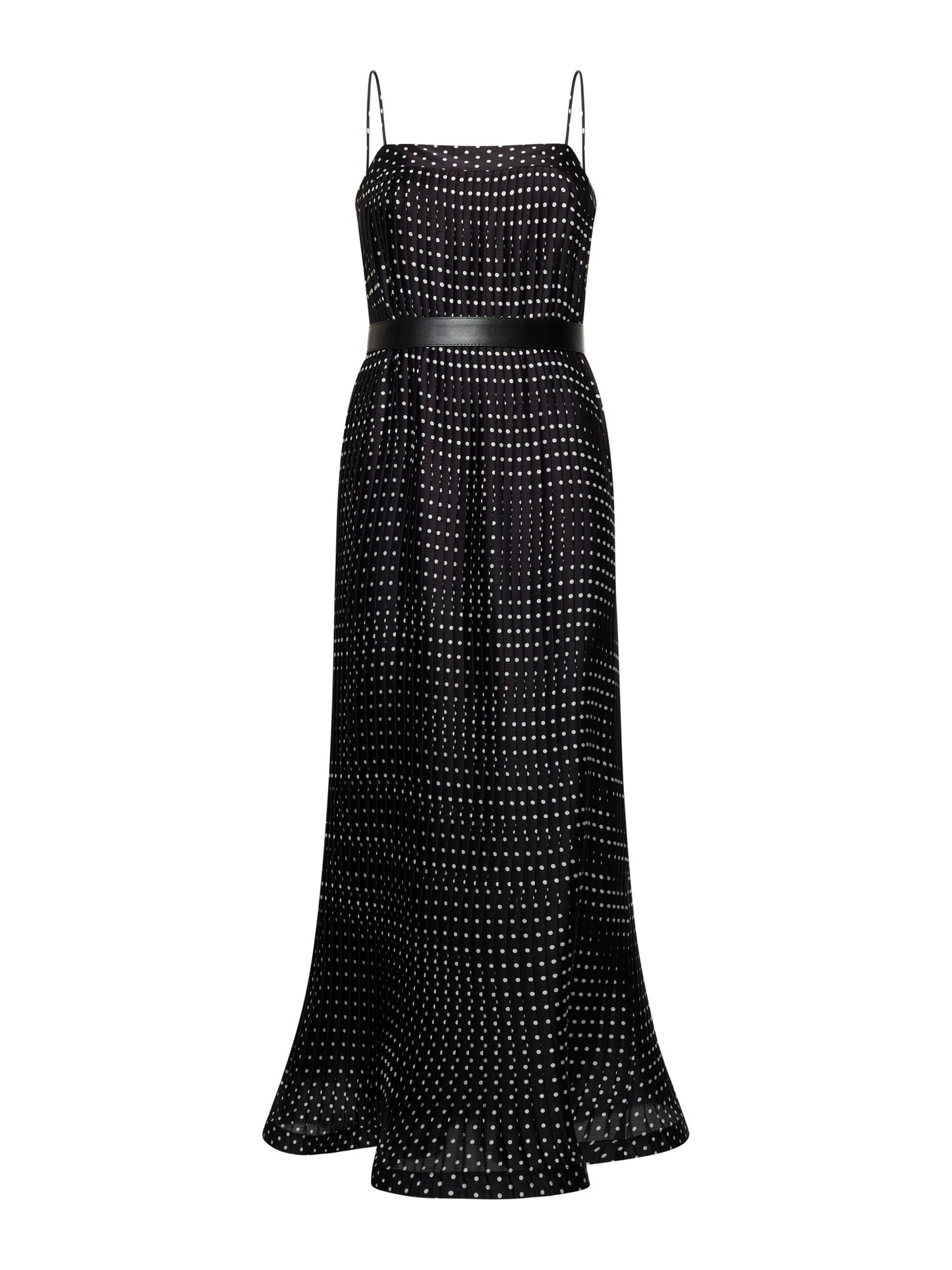 Long column dress in pleated polka dot print