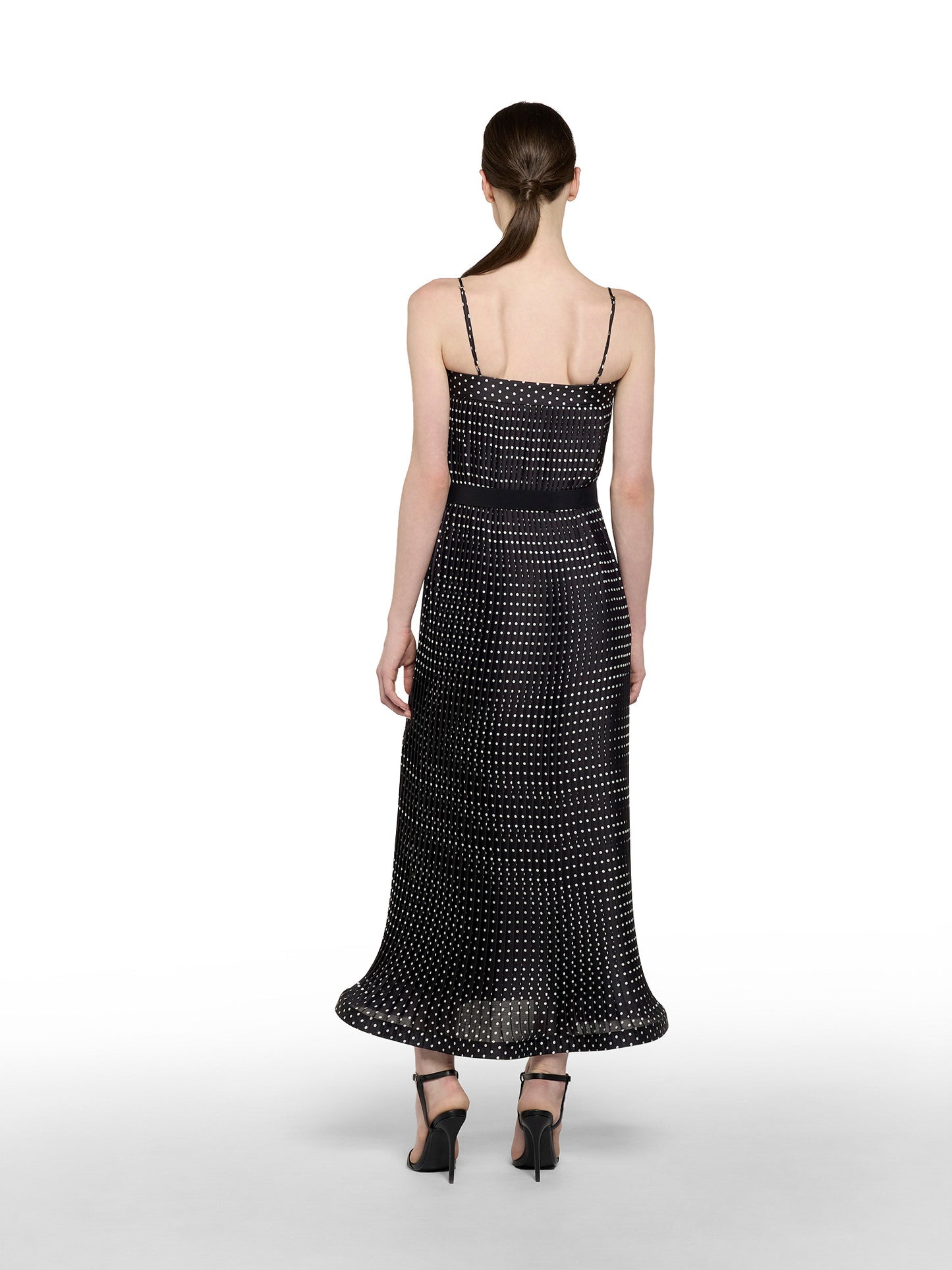 Long column dress in pleated polka dot print