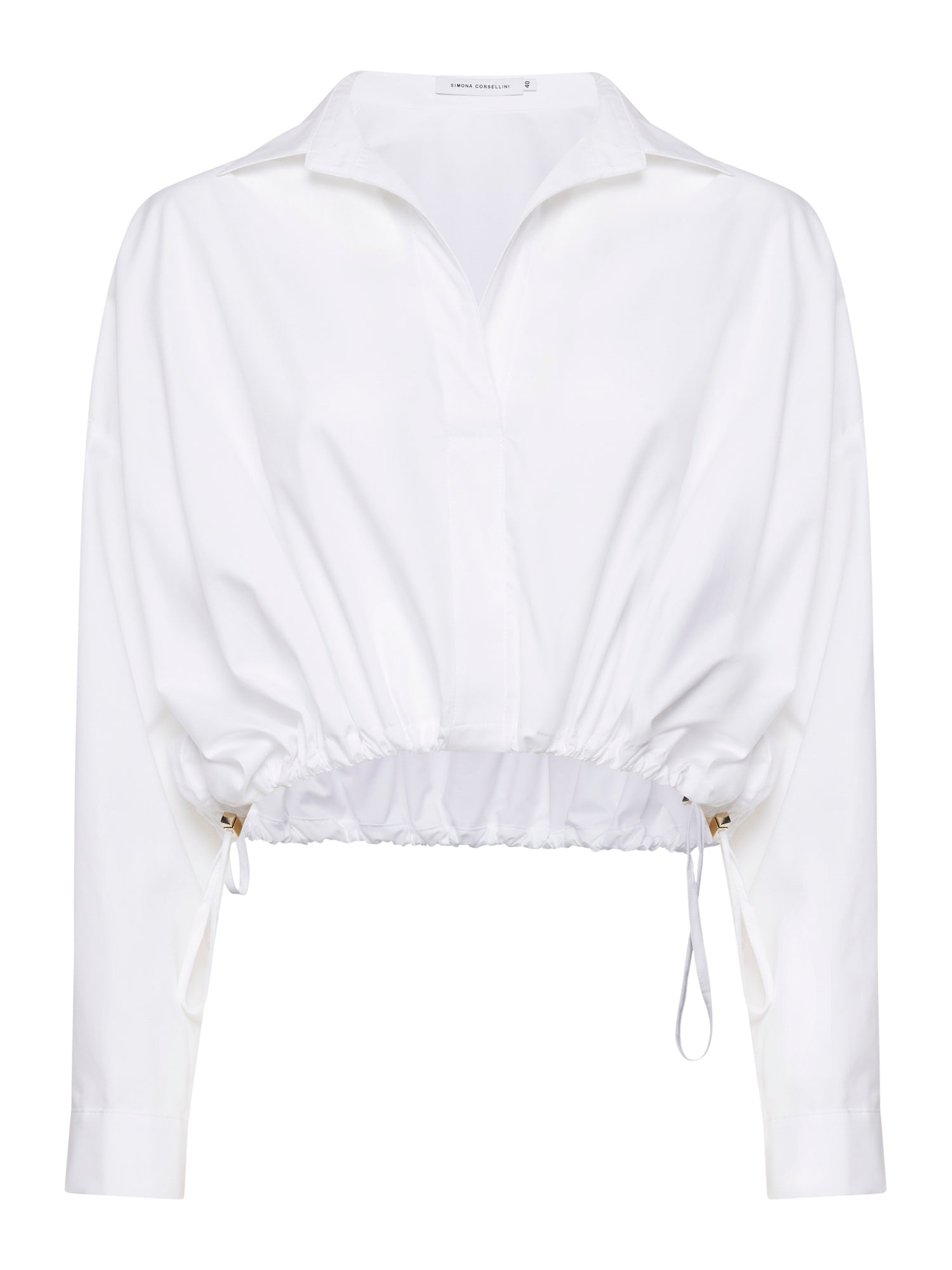 Camicia cropped in popeline con coulisse in vita