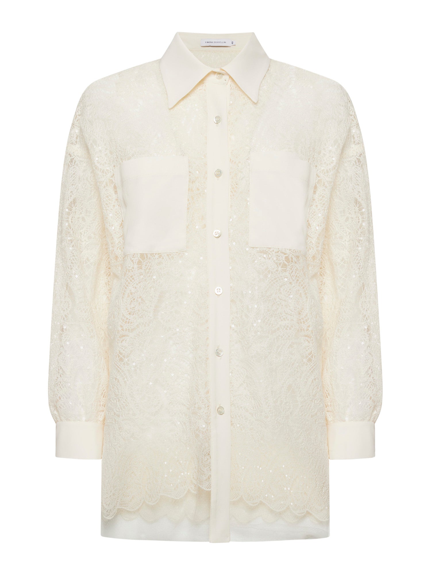 Oversized shirt in embroidered lace