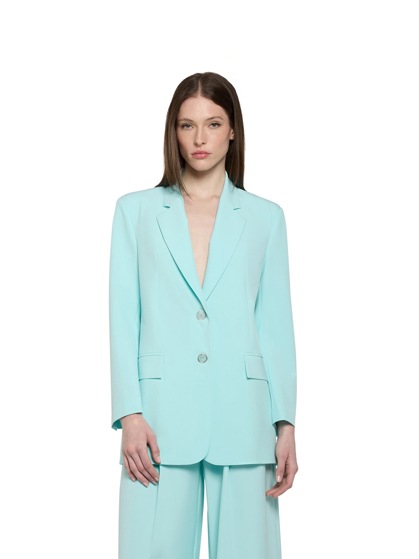 Straight two-button jacket in fluid fabric