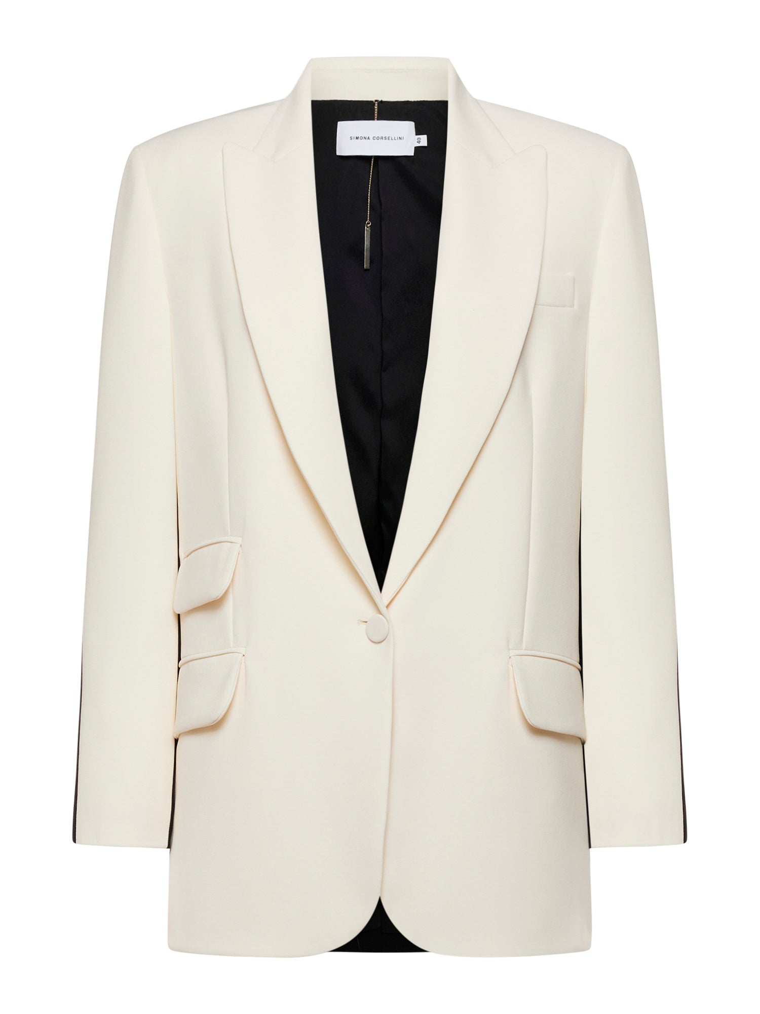 Straight one-button jacket in bicolor poly cady