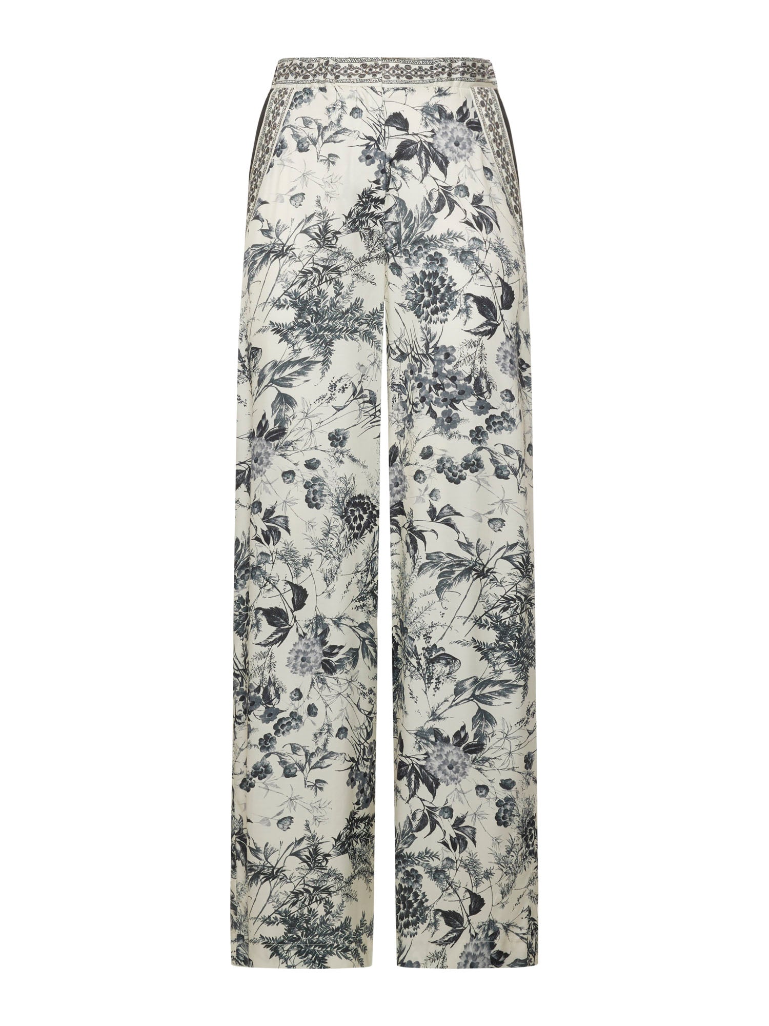 Wide-leg trousers in flower ink print