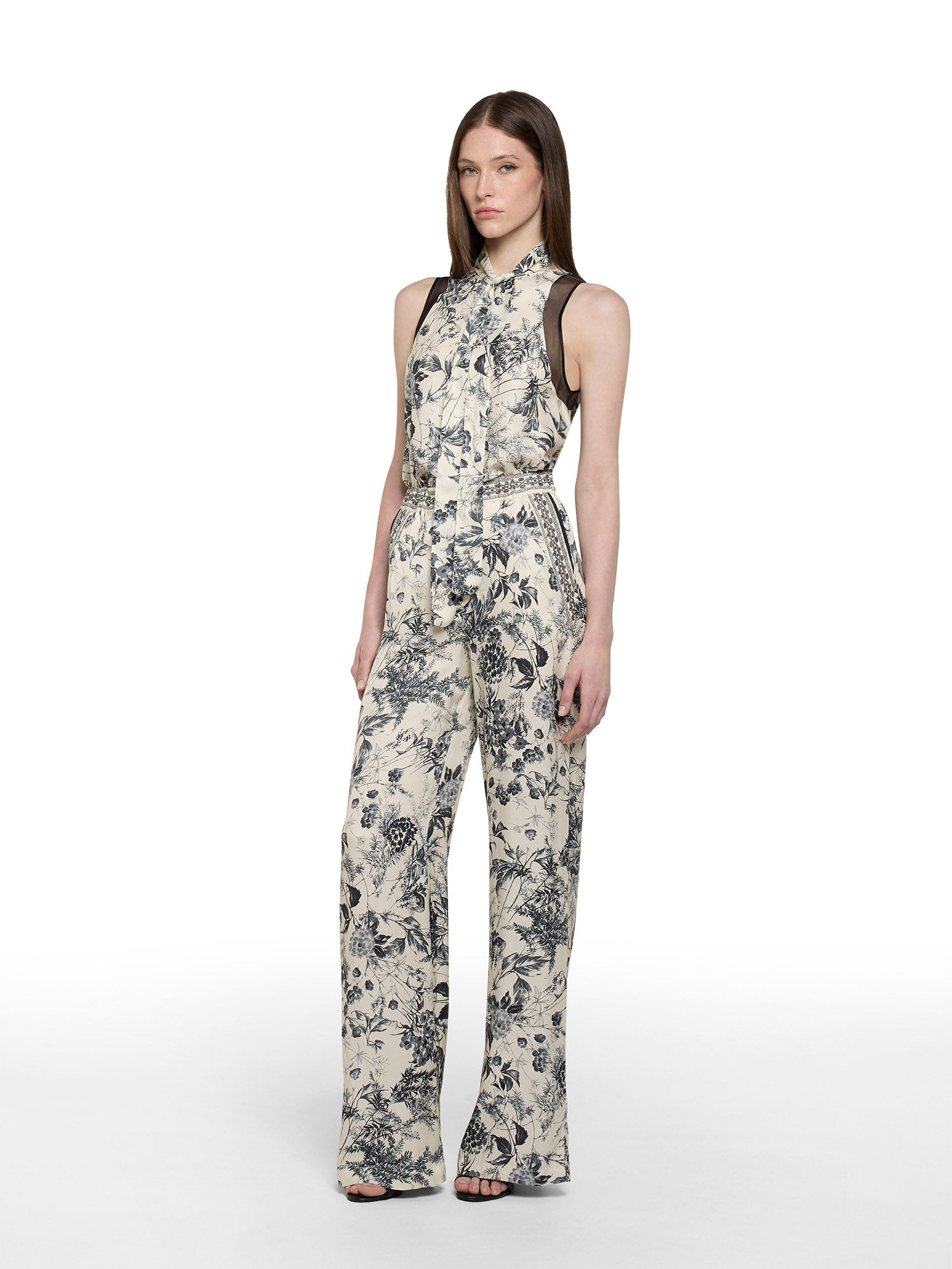 Wide-leg trousers in flower ink print