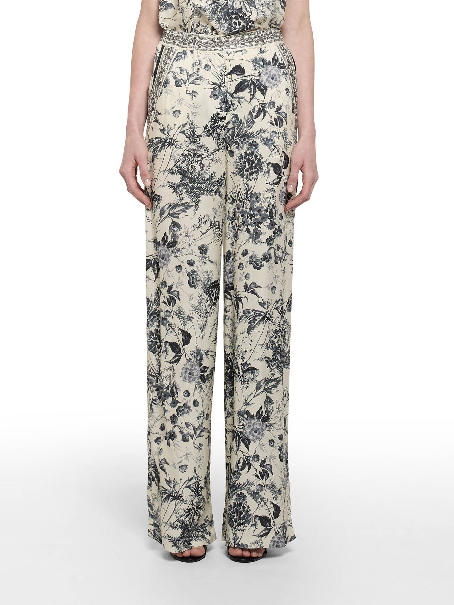 Pantalone largo in stampa flower ink