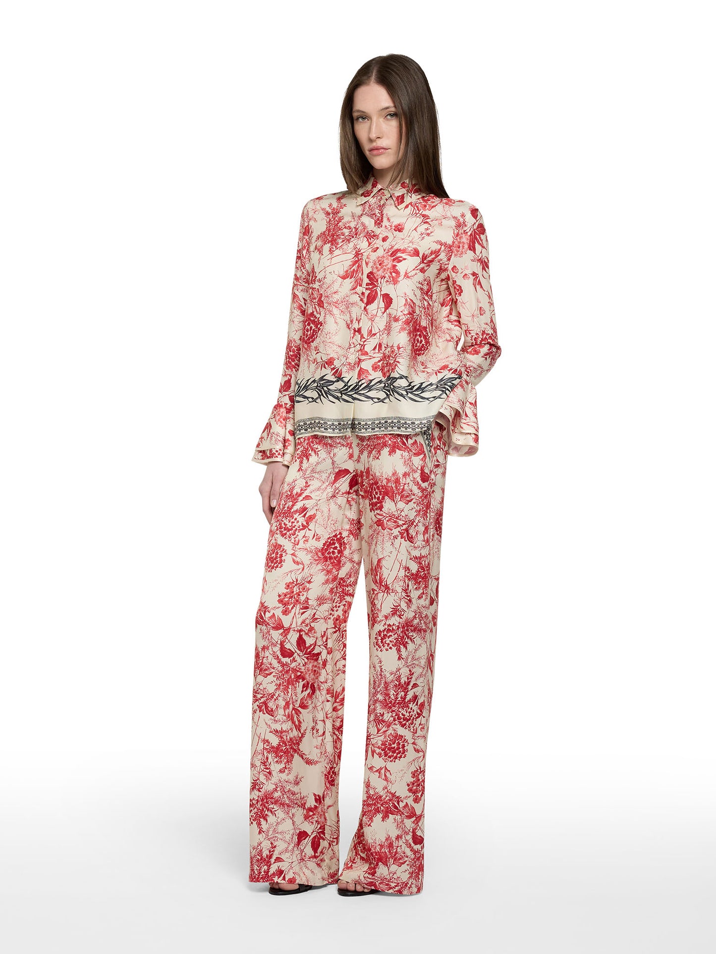 Wide-leg trousers in flower ink print