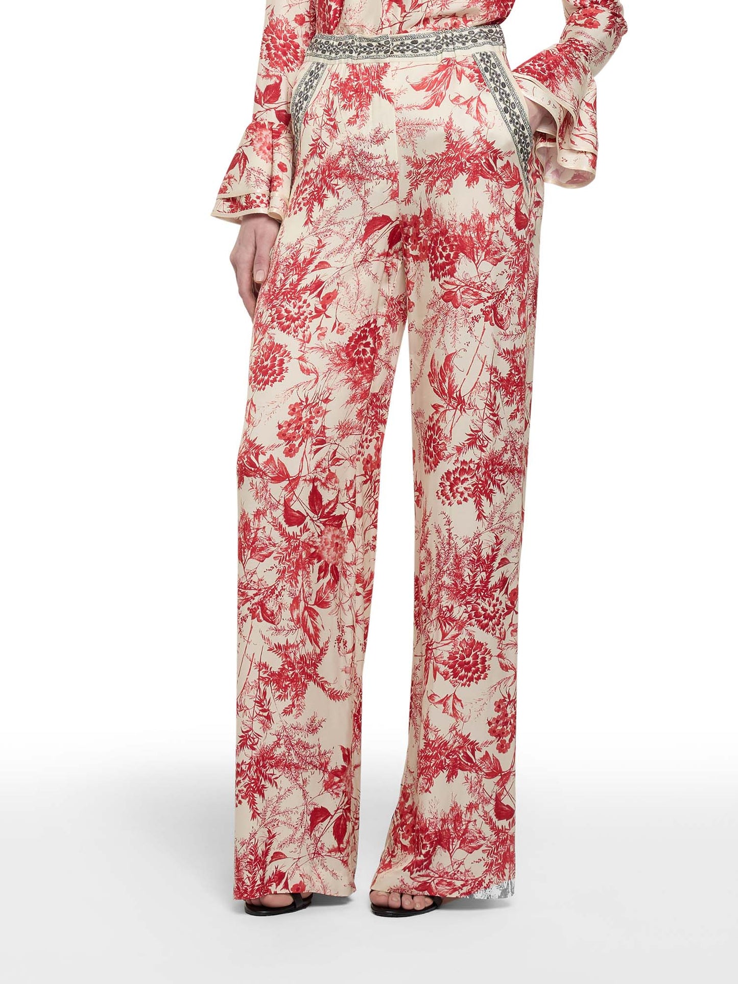 Wide-leg trousers in flower ink print