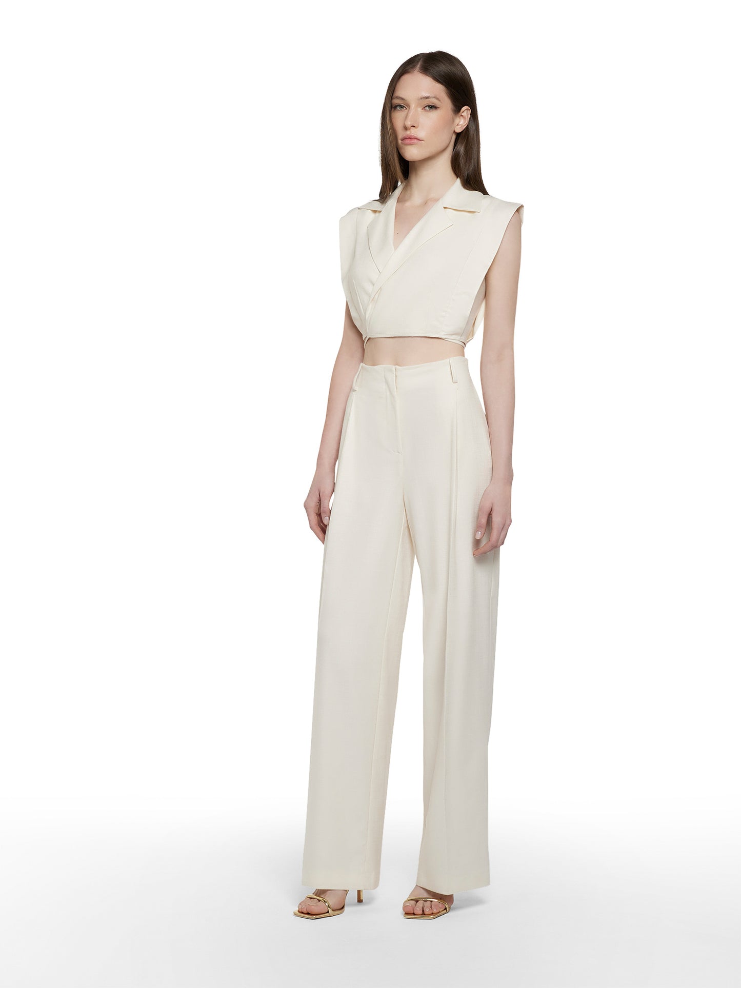 Wide-leg trousers in luxury woven fabric with front pleat