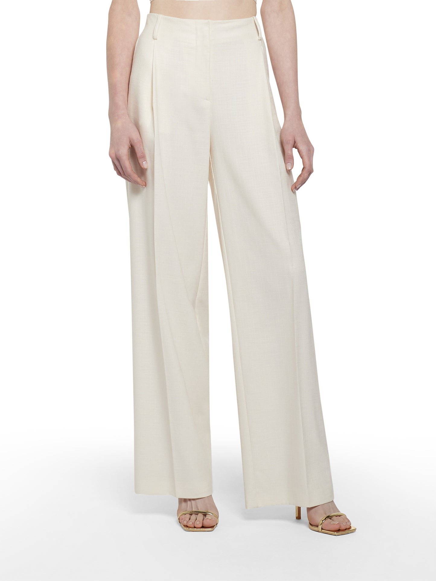 Wide-leg trousers in luxury woven fabric with front pleat